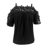 Ljetna bluza Modni Ženski casual jednobojni čipkasti pleteni vrhovi kratkih rukava Ženski top u crnoj boji 2 inča
