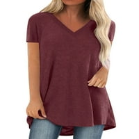 Ženska majica s izrezom u obliku slova U i kratkim rukavima, labavi i ležerni jednobojni modni vrhovi za proljeće-ljeto