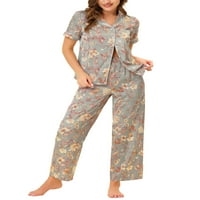 Jedinstvene ponude ženske pidžame set svilenih kratkih rukava i hlača cvjetni satenski setovi