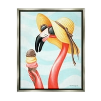 Ljetni šešir za sunčanje s Flamingom iz Amelie Lego, uživajući u kornetu sladoleda, grafika, sjajno sivo platno
