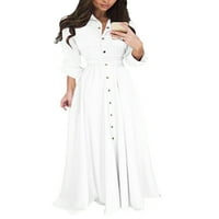 Ženska Maksi haljina, Šifonske haljine s dugim rukavima, elegantne bijele košulje na kopčanje