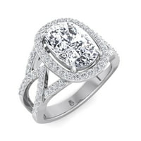 Zaručnički prsten s dijamantnim Moissanitom u izduženom izrezanom mumbo-u s bočnim kamenjem.