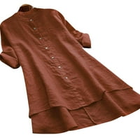 Ženske pamučne lanene lane duge rukave labavi gumb za struk Henley košulja plus veličine