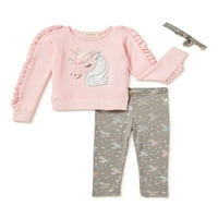 Btween Toddler Girl's Criter-front Front Fleece Pulover Hoodie Twierhie i tajice, dvodijelni set odjeće
