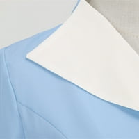 Ljetne haljine za žene, jednobojna modna haljina A kroja srednje duljine s izrezom u obliku slova U, plava u obliku