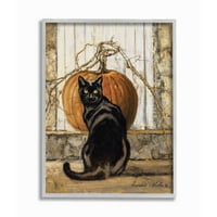 ; Crna mačka jesenska bundeva sezonska slika za kućne ljubimce u sivom okviru zidni tisak, 16. 920