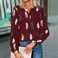 Ženska bluza u boji s dekolteom u obliku slova U i dugim rukavima šifon casual modna majica vrhovi
