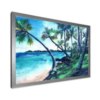 DesignArt 'Tropska plaža u ljetnom raju s palmama nautičkim i obalnim uokvirenim umjetničkim printom