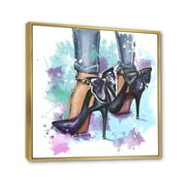 Dizajnerska umjetnost svijetle šarene modne ženske cipele moderni zidni ispis na platnu u okviru
