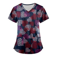 Bluze za žene modni V-izrez radna odjeća s kratkim rukavima s džepovima tiskanim vrhovima 4xl