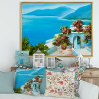 DesignArt 'Kuća sa šarenim cvjetovima u blizini mora I' nautička i obalna uokvirena platna zidna umjetnička tiska