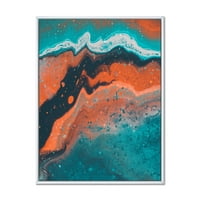 DesignArt 'Sažetak mramornog sastava u narančastom i plavom vi' Moderno uokvirena platna zidna umjetnička printa