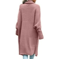 Kardigan za žene, ženski topli dugi kaput s krpicama, kaput s dugim rukavima, ošišani džemper s izrezom u obliku