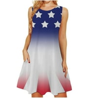 Ljetna haljina za žene 4. srpnja, ležerna haljina s majicom s printom američke zastave, Haljina Bez rukava Bez