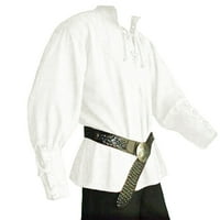 Muška renesansna viteška košulja sa stojećim ovratnikom, gornji dio, hlače Na vezanje, bijele hlače, donji dio