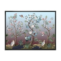 DesignArt 'chinoiserie s peonijima i pticama xi' tradicionalno uokvireno platno zidne umjetničke tisak