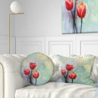 Designart crveni tulipani na svijetloplavom akvarelu - jastuk za cvjetni bacač - 12x20