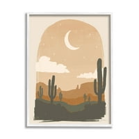 Stupell Industries Arid pustinjski kaktus Under Night Sky Graphic Art White Framed Art Print Art Art, Dizajn Janelle