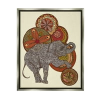 Stupell Industries slon i lopta detaljni fraktali mandale cvjetni oblici grafička umjetnost sjajna siva plutajuća