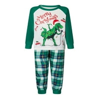 Božićni obiteljski pidžama Set za roditelje i djecu, majice s dugim rukavima s printom dinosaura i karirane hlače,