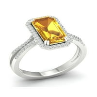 Imperijalni dragulj 10K Bijelo zlato smaragdni izrezani citrin ct tw dijamant Halo Ženski prsten