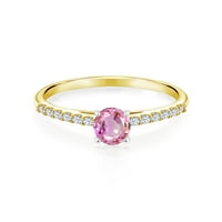 Gem Stone King 0. Ct Pink Sapphire White stvoren safir 10k žuti zlatni prsten s bijelim zlatnim zupčama