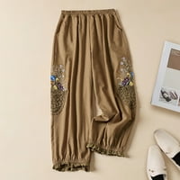 Lanene hlače Ženska ljetna rasprodaja Ležerne ljetne hlače s elastičnim vezicama visokog struka, lanene hlače