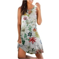 Ljetne haljine za žene, ženska modna Vintage majica bez rukava s okruglim vratom s cvjetnim printom, mini kratke