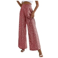 Ženske ljetne hlače s širokim nogama labave cvjetne hlače s visokim strukom crvene 2xl