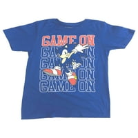 Majica s natpisom Za dječake u plavoj boji s kratkim rukavima s natpisom igra na majici u prevelikoj veličini