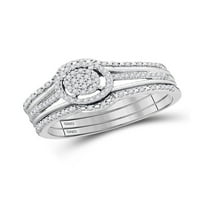 Nakit od bijelog zlata 10k Ženski 3-dijelni okrugli dijamantni grozd za mladence Set za zaručnički prsten
