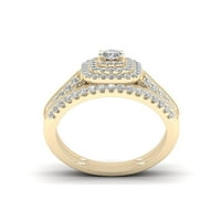 1CT TDW Diamond 14K žuti zlatni halo zaručnički prsten set