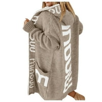Zimski kaputi za žene, Pleteni kardigan s printom slova, dukserica bez gumba, ležerni preveliki džemper, jakna