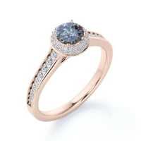 Dvostruki halo karat okrugli rez prirodna sol i paprika dijamant je zaručnički prsten od zrnca u 18K ružičastom