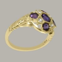 Ženski prsten od prirodnog ametista i dijamanta od 18k žutog zlata britanske proizvodnje - opcije veličine-Veličina