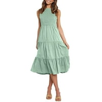 Ljetne haljine za žene Plus veličine, ženska jednobojna nabrana haljina bez rukava s elastičnim strukom Plus veličine