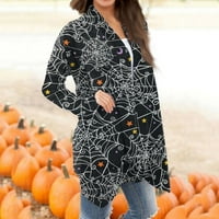 Dugi kardigans za žene modno casual halloween tiskan dugih rukava srednje dužine kardigan jakna siva s