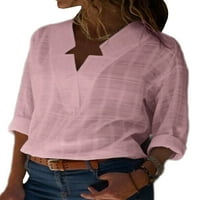 Osnovne košulje za žene, Bluza s izrezom za žene, elegantni vrhovi, svečana jednobojna košulja od tunike u ružičastoj