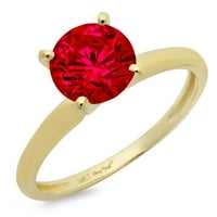 Vjenčani prsten okruglog reza s crvenim imitiranim rubinom od žutog zlata 14k, veličina 9,5