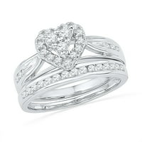 Veličina - 10k bijelo zlato okrugli dijamantni srčani svadbeni zaručnički zaručnički bend set