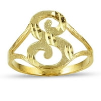 Prsten s inicijalima od žutog zlata od 10 karata s ženskom kurzivnom abecedom