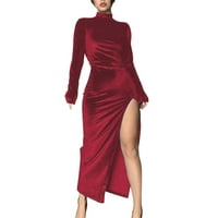 Duga ljetna haljina, crvena haljina, dolčevita, Dugi rukav, duga baršunasta haljina, opremljena naborana haljina