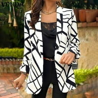 Ženski kaput, odijelo, kardigan s otvorenim prednjim dijelom, ležerni uredski blejzeri s printom, bijeli 4