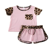 Toddler Kids Cup Girl Odjeća za odjeću leopard odijelo kratke majice majice gornje hlače kratke hlače set odjeće