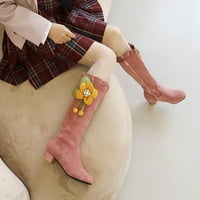 _ / Slatke visoke čizme s cvjetnim suncokretom s debelim potpeticama; ženske jesensko-zimske čizme sa srednjim