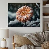 Dizajnirati cvjetajući lagani narančasti gerbera cvijet zimi I platno zidna umjetnost