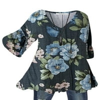 Žene cvjetni tisak tunika gornji dio relacije labave košulje s rukavima za zvonar jednostavno v vrat jesen bluza