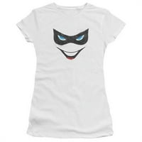 Batman-Harlee Face-prozirna juniorska majica kratkih rukava-Bijela, prevelika